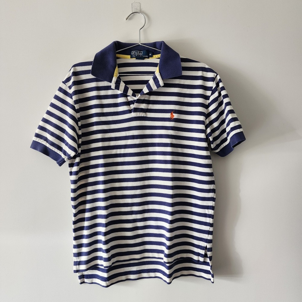 Polo Ralph Lauren Polo Shirt Mens Medium Blue Striped Preppy Nautical Classic
